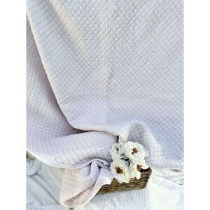 100% Cotton KING Pink Quilt Grey Topstitch Hand Stitched 100% Cotton DIAMOND